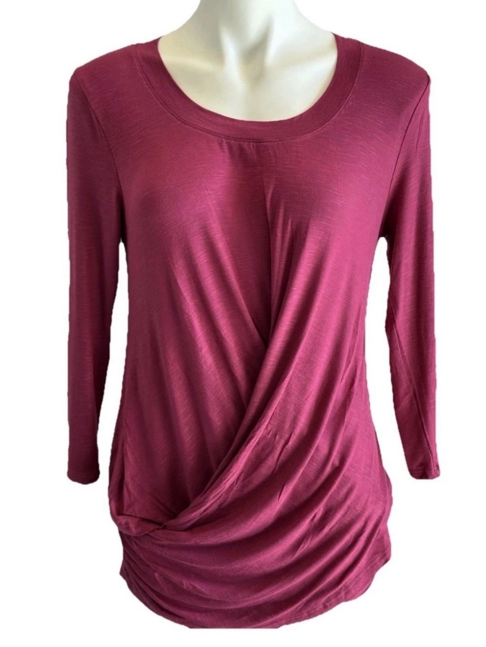 Skinnygirl Fuschia Ruched Front Shirt Size Medium Workout Top 3/4 Sleeve NWOT
